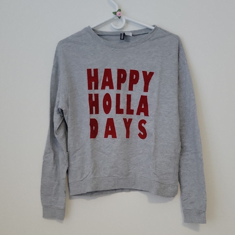 Gray Holiday Sweatshirt with Red Lettering